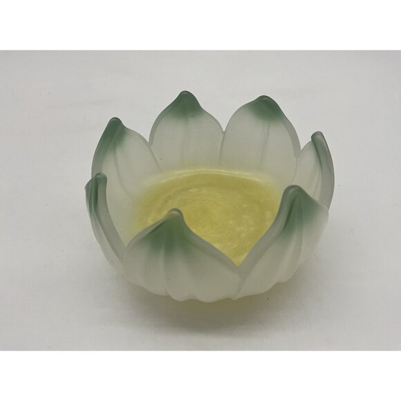 Westmoreland Vintage Lotus Bowl & Underplate White Frosted Glass with Green Tips - Picture 10 of 14